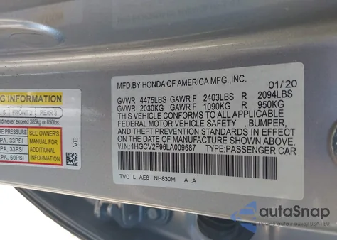 2020 Honda Accord Touring z USA, uszkodzony, nr VIN 1HGCV2F96LA009687